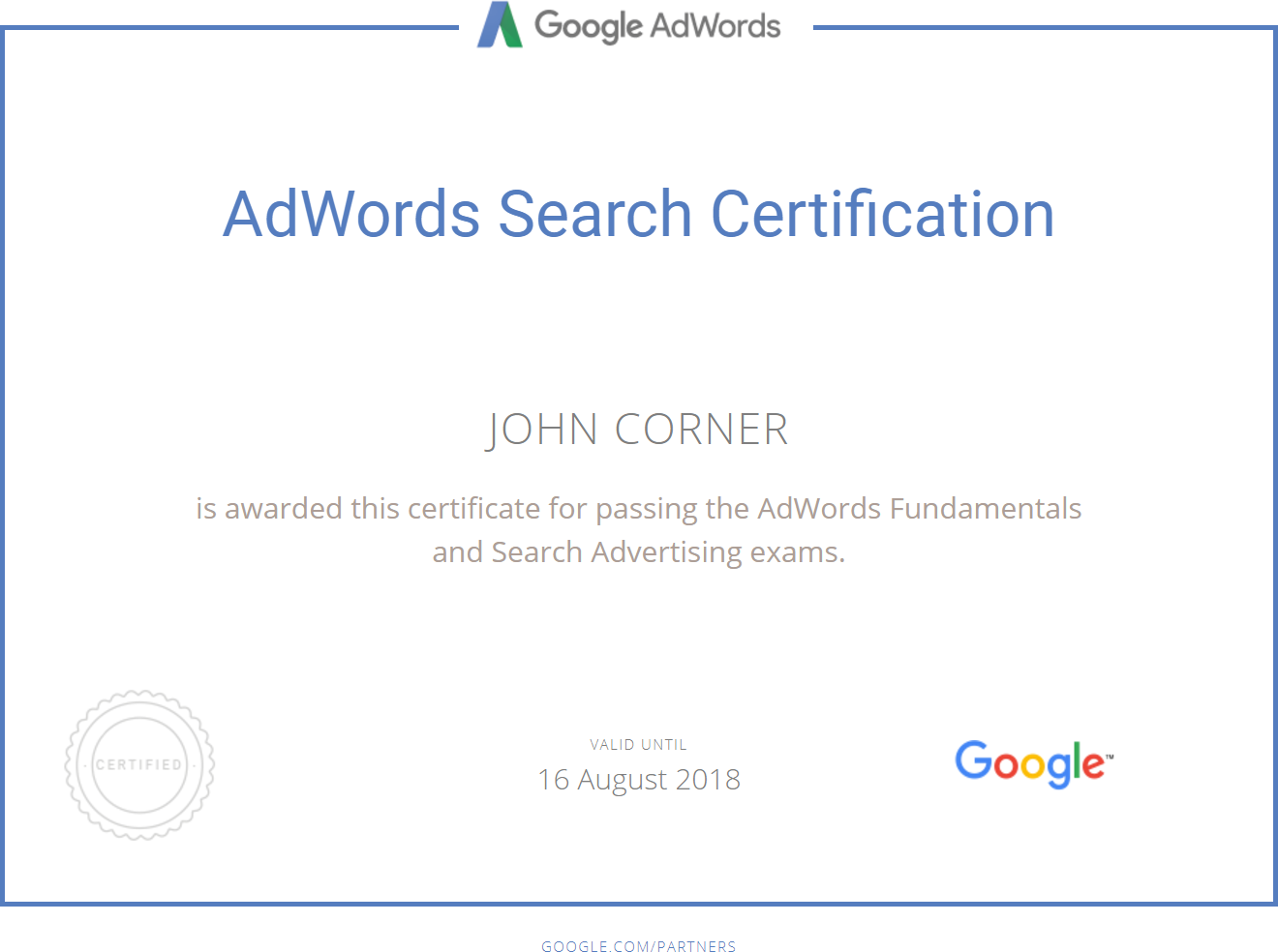 Google Adwords Partner Certification