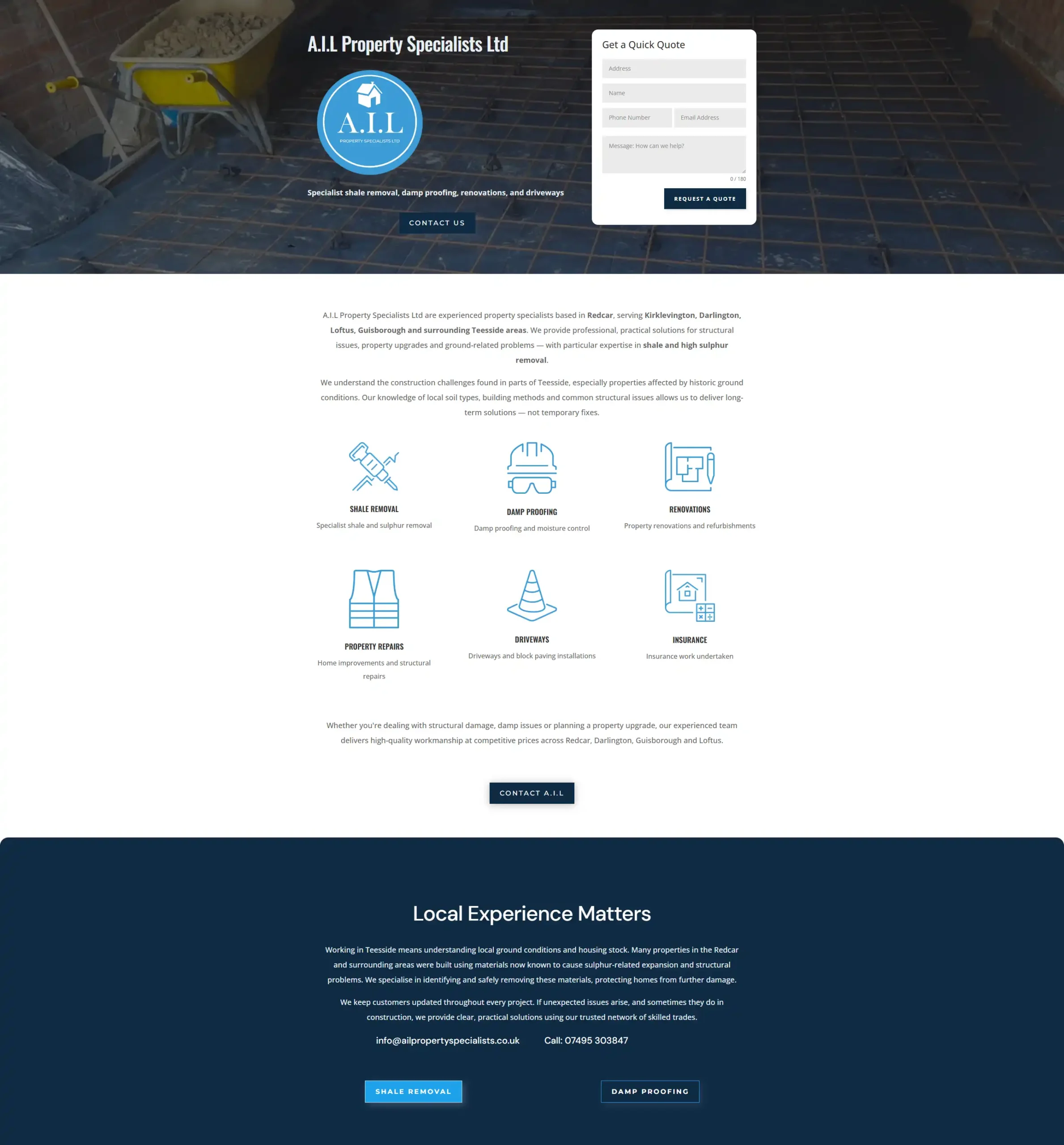 A.I.L Property Specialists Website Development | Redcar Web Design