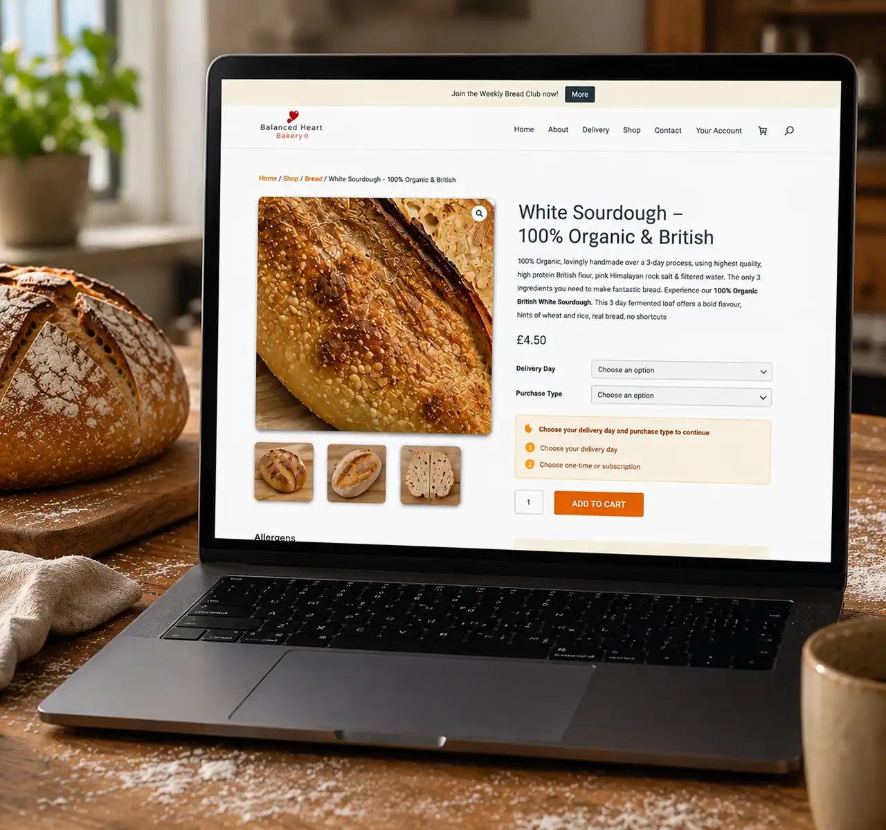 WooCommerce e-commerce website built for an independent bakery showing product pages and checkout